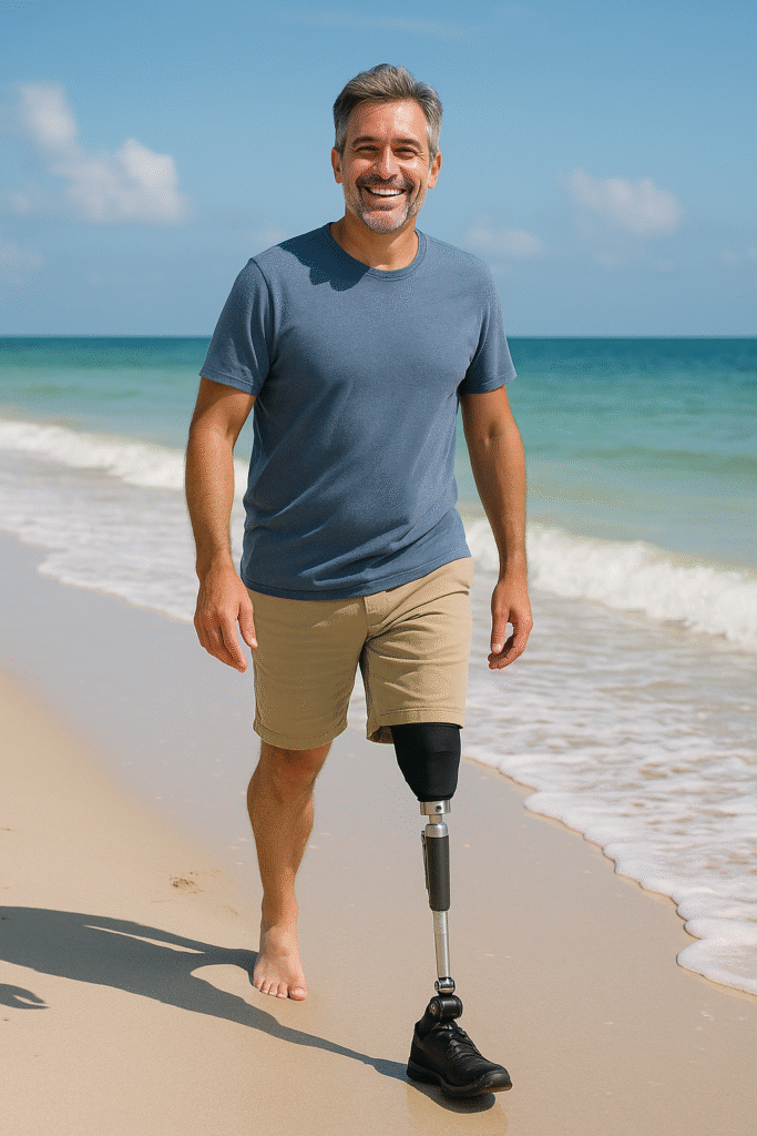 a man walking with TF prosthesis